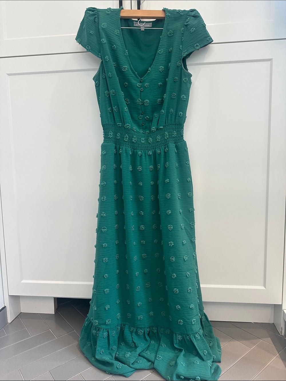 Daniel Rainn Emerald Green Swiss Dot Maxi Dress | Size 8